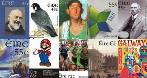 Collage of Irish Stamps from 41cents to €1